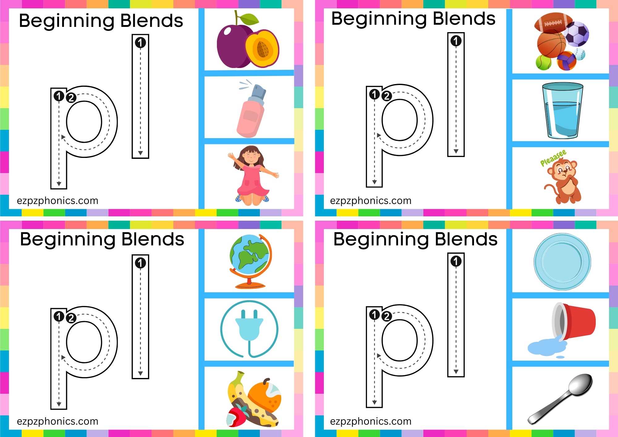 PL Beginning Blends Clip Cards Trace The Letters And Clip The Correct Image Set 1